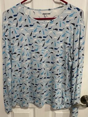 Lands' End Pale Blue Whale-Patterned Long Sleeve Tee